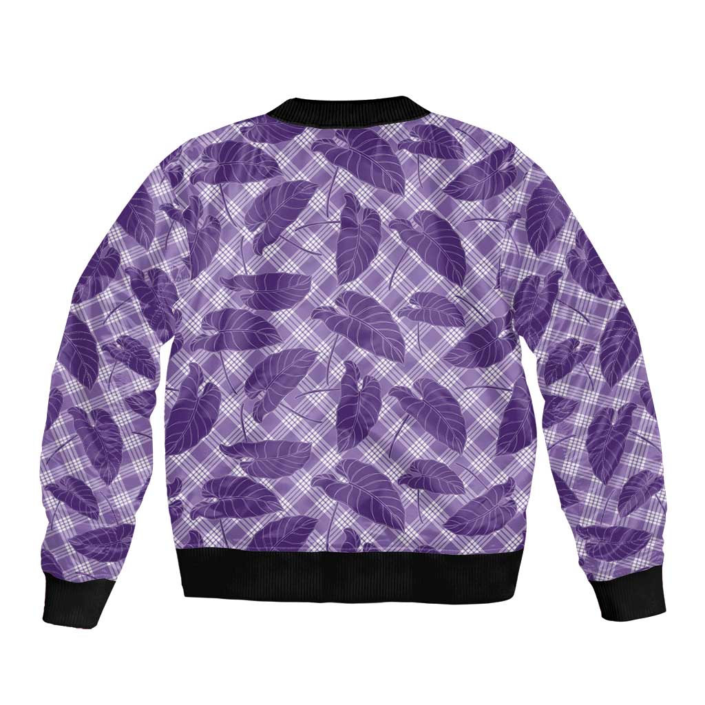 Purple Hawaii Kalo Palaka Motifs Bomber Jacket Hawaiian Taro Leaves Elegant Vibes - Polynesian Pride