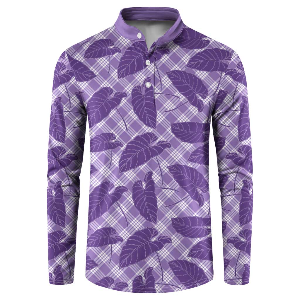 Purple Hawaii Kalo Palaka Motifs Button Sweatshirt Hawaiian Taro Leaves Elegant Vibes - Polynesian Pride