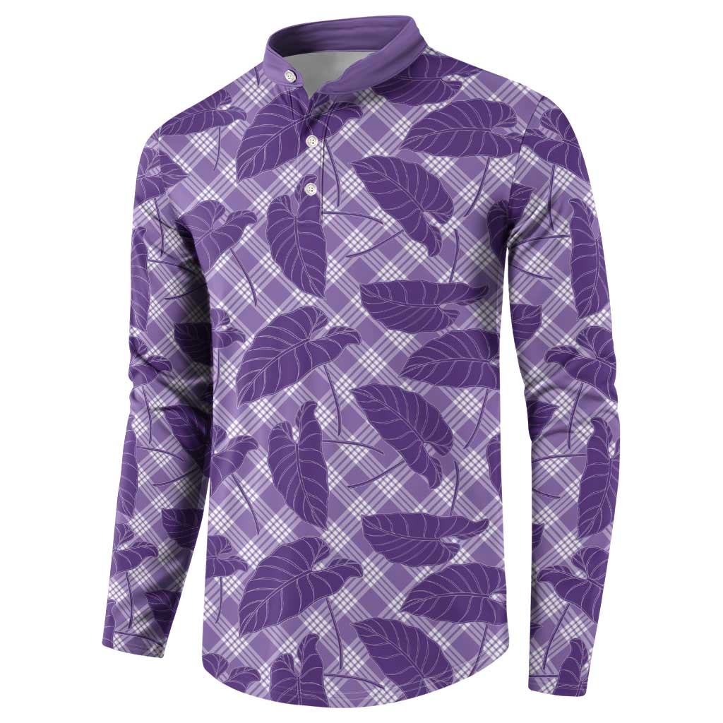 Purple Hawaii Kalo Palaka Motifs Button Sweatshirt Hawaiian Taro Leaves Elegant Vibes - Polynesian Pride