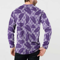 Purple Hawaii Kalo Palaka Motifs Button Sweatshirt Hawaiian Taro Leaves Elegant Vibes - Polynesian Pride
