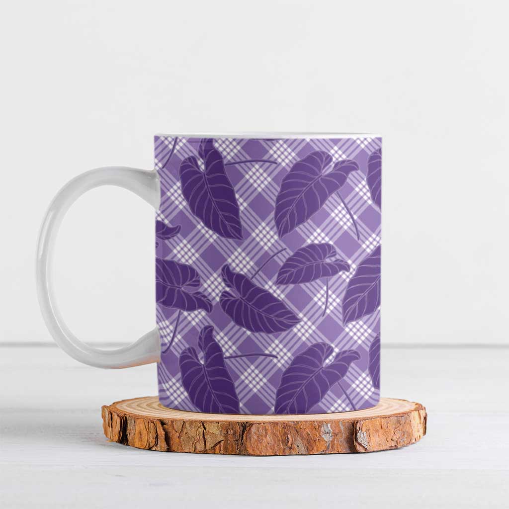 Purple Hawaii Kalo Palaka Motifs Ceramic Mug Hawaiian Taro Leaves Elegant Vibes - Polynesian Pride