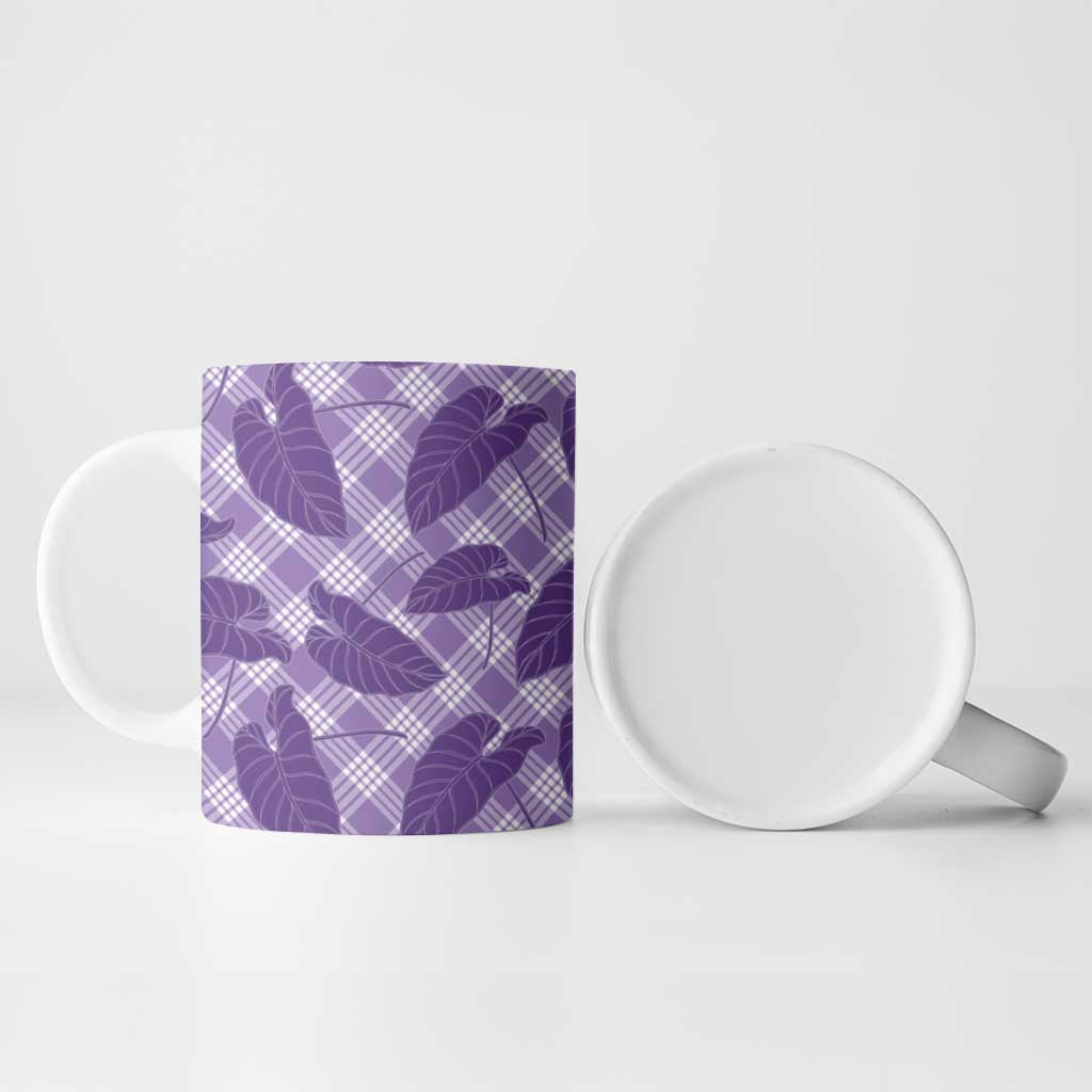 Purple Hawaii Kalo Palaka Motifs Ceramic Mug Hawaiian Taro Leaves Elegant Vibes - Polynesian Pride