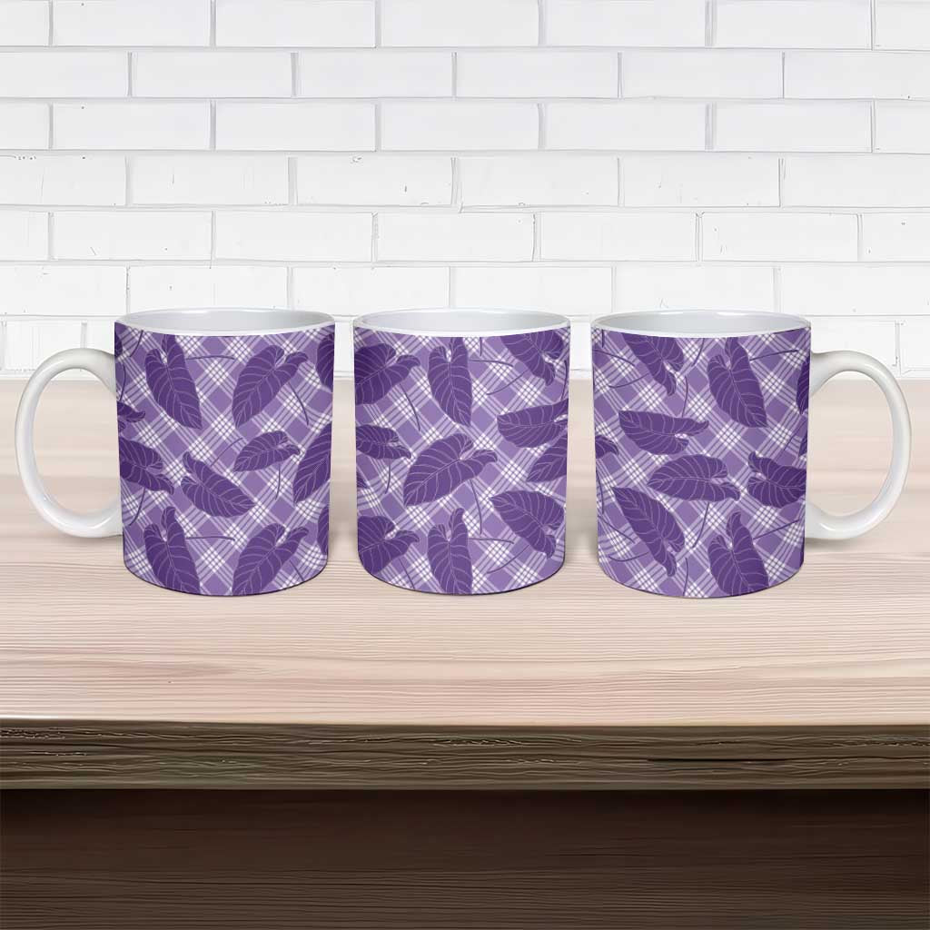 Purple Hawaii Kalo Palaka Motifs Ceramic Mug Hawaiian Taro Leaves Elegant Vibes - Polynesian Pride