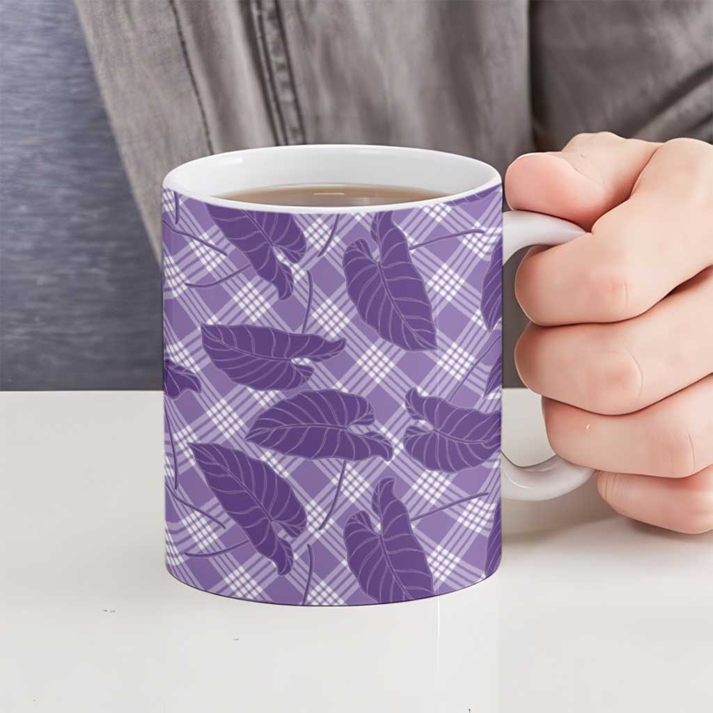 Purple Hawaii Kalo Palaka Motifs Ceramic Mug Hawaiian Taro Leaves Elegant Vibes - Polynesian Pride