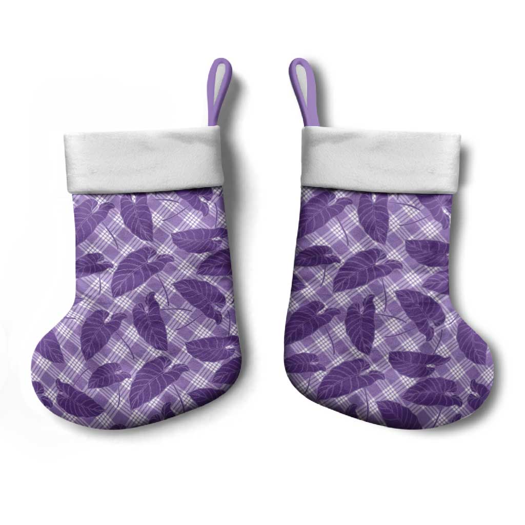 Purple Hawaii Kalo Palaka Motifs Christmas Stocking Hawaiian Taro Leaves Elegant Vibes - Polynesian Pride