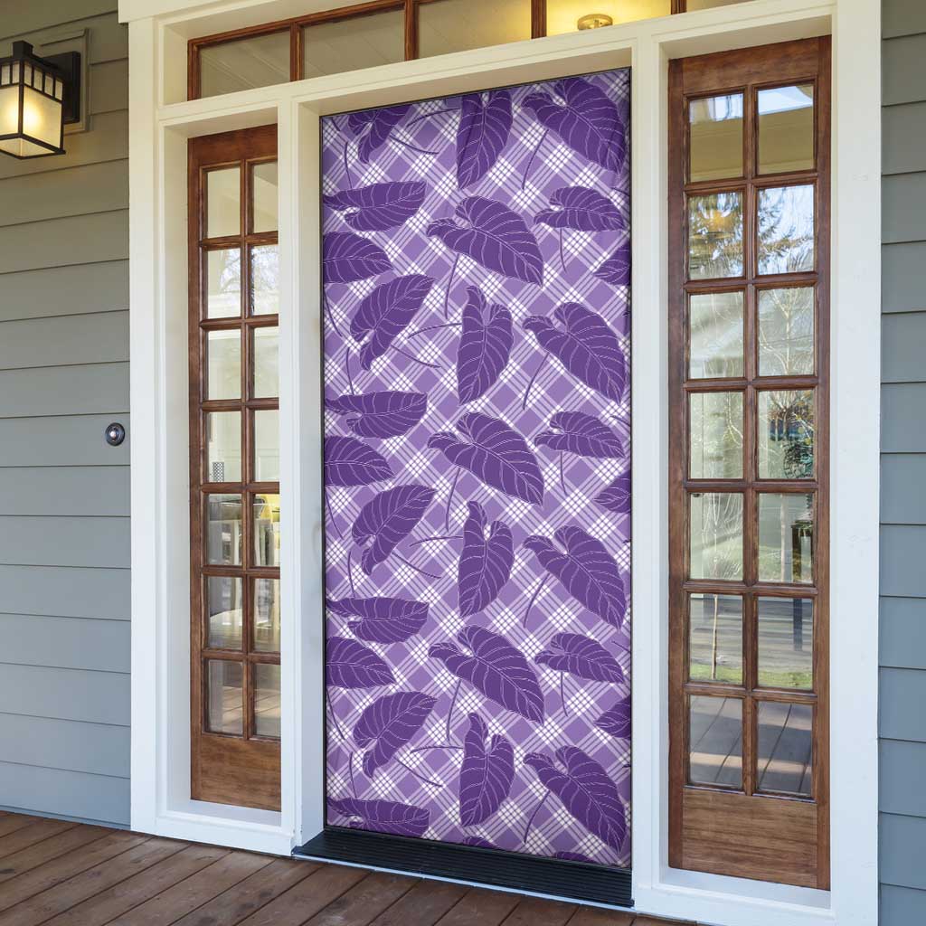 Purple Hawaii Kalo Palaka Motifs Door Cover Hawaiian Taro Leaves Elegant Vibes - Polynesian Pride