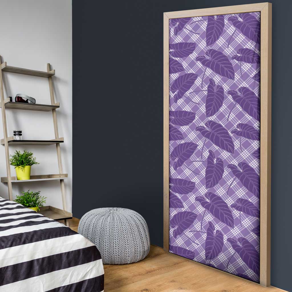 Purple Hawaii Kalo Palaka Motifs Door Cover Hawaiian Taro Leaves Elegant Vibes - Polynesian Pride