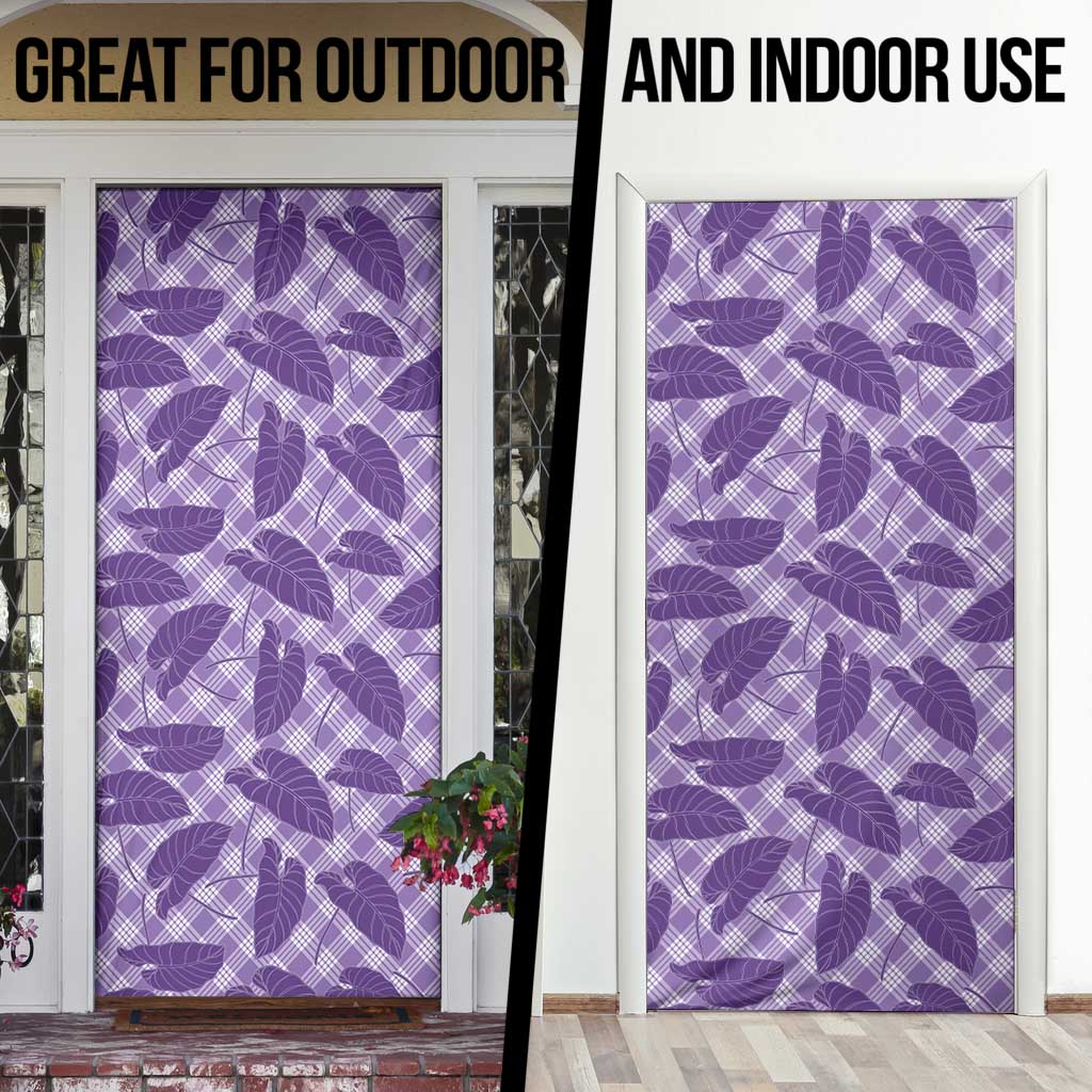 Purple Hawaii Kalo Palaka Motifs Door Cover Hawaiian Taro Leaves Elegant Vibes - Polynesian Pride