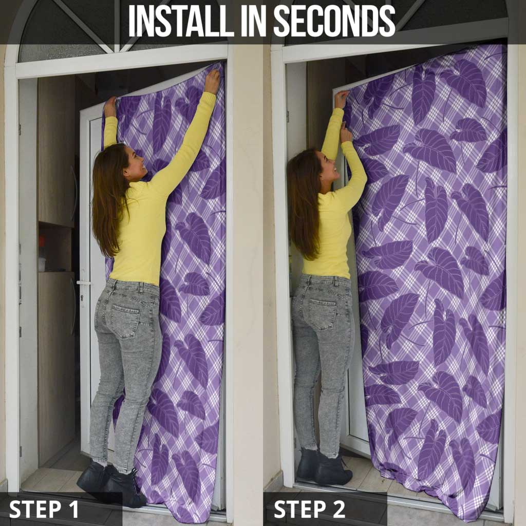 Purple Hawaii Kalo Palaka Motifs Door Cover Hawaiian Taro Leaves Elegant Vibes - Polynesian Pride