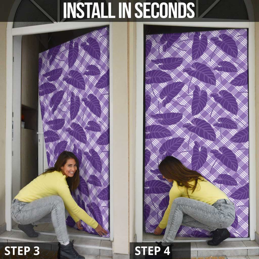 Purple Hawaii Kalo Palaka Motifs Door Cover Hawaiian Taro Leaves Elegant Vibes - Polynesian Pride