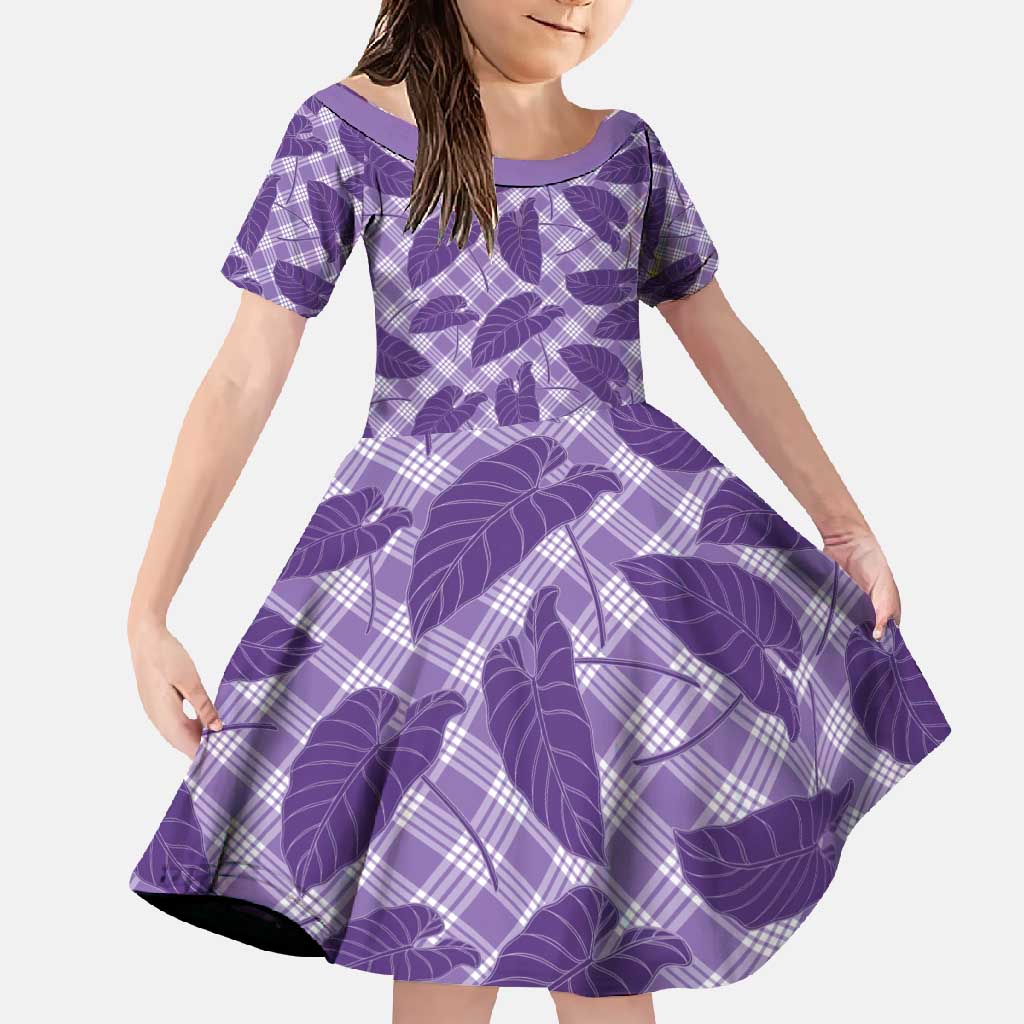 Purple Hawaii Kalo Palaka Motifs Family Matching Long Sleeve Bodycon Dress and Hawaiian Shirt Hawaiian Taro Leaves Elegant Vibes - Polynesian Pride
