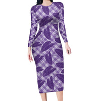 Purple Hawaii Kalo Palaka Motifs Family Matching Long Sleeve Bodycon Dress and Hawaiian Shirt Hawaiian Taro Leaves Elegant Vibes - Polynesian Pride