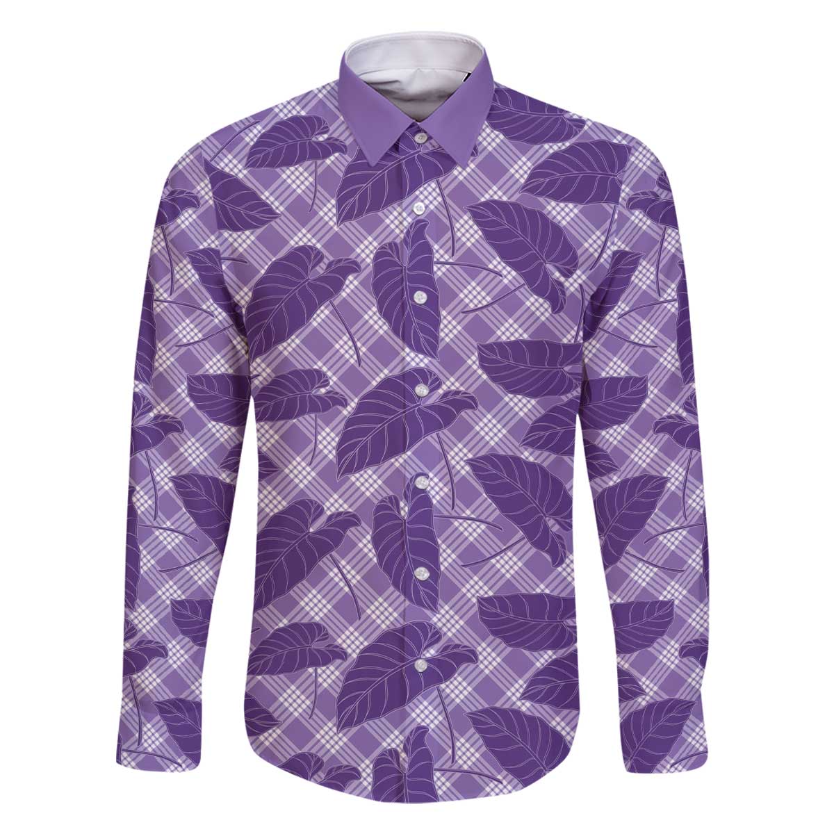 Purple Hawaii Kalo Palaka Motifs Family Matching Off The Shoulder Long Sleeve Dress and Hawaiian Shirt Hawaiian Taro Leaves Elegant Vibes - Polynesian Pride