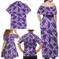 Purple Hawaii Kalo Palaka Motifs Family Matching Off Shoulder Maxi Dress and Hawaiian Shirt Hawaiian Taro Leaves Elegant Vibes - Polynesian Pride
