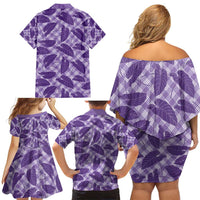 Purple Hawaii Kalo Palaka Motifs Family Matching Off Shoulder Short Dress and Hawaiian Shirt Hawaiian Taro Leaves Elegant Vibes - Polynesian Pride