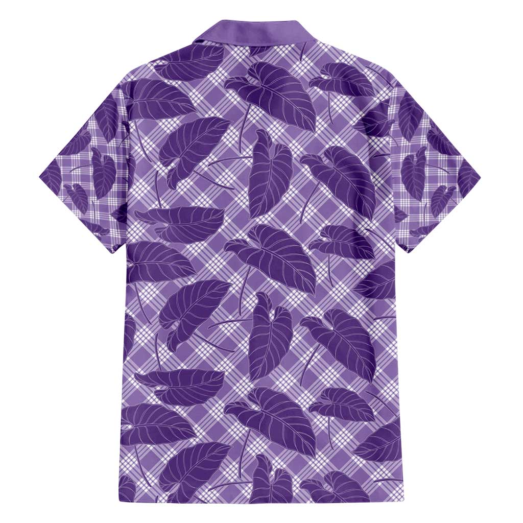 Purple Hawaii Kalo Palaka Motifs Family Matching Off Shoulder Short Dress and Hawaiian Shirt Hawaiian Taro Leaves Elegant Vibes - Polynesian Pride