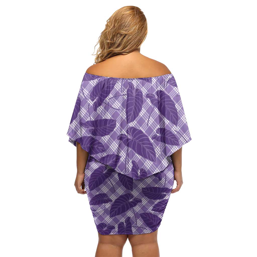 Purple Hawaii Kalo Palaka Motifs Family Matching Off Shoulder Short Dress and Hawaiian Shirt Hawaiian Taro Leaves Elegant Vibes - Polynesian Pride