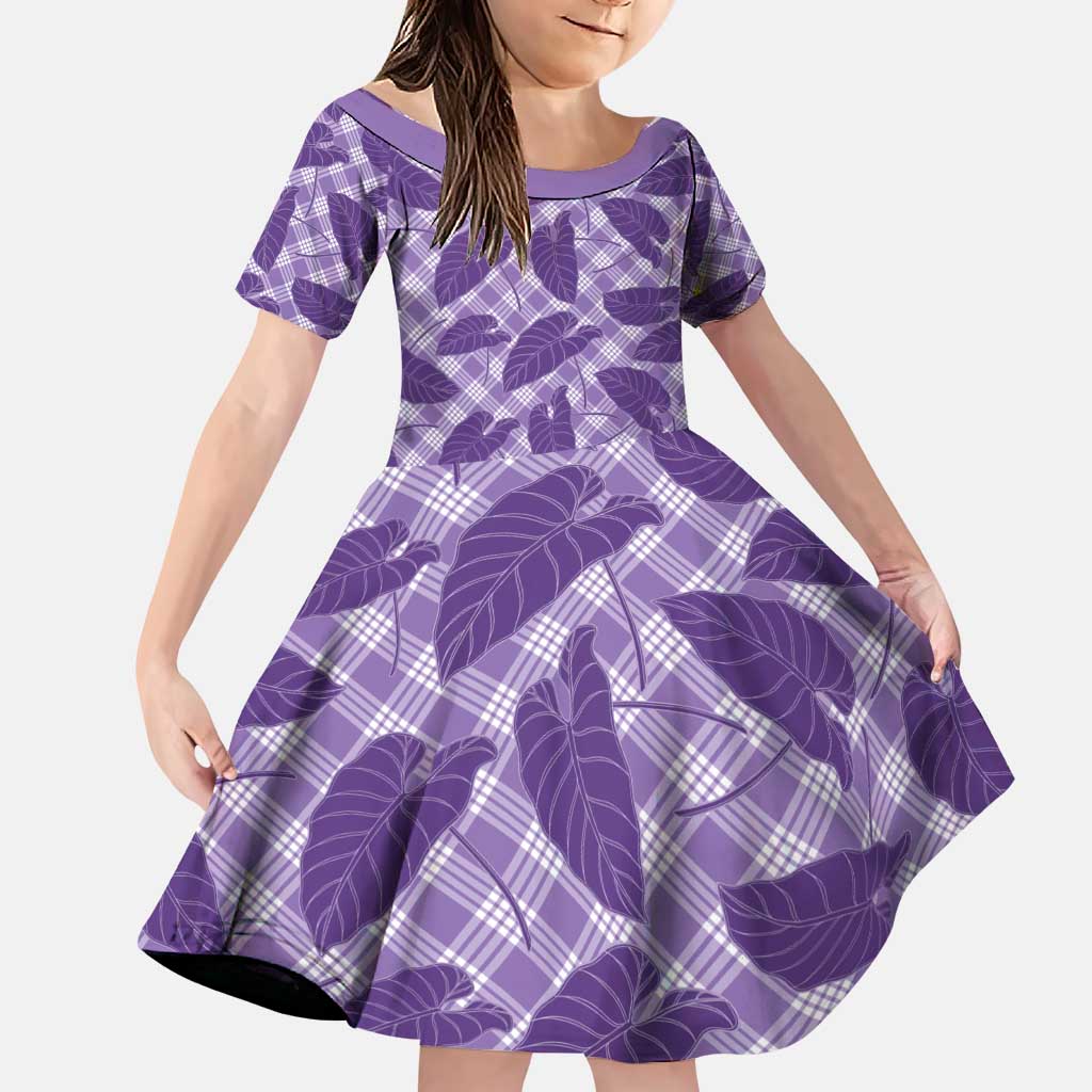 Purple Hawaii Kalo Palaka Motifs Family Matching Puletasi and Hawaiian Shirt Hawaiian Taro Leaves Elegant Vibes - Polynesian Pride