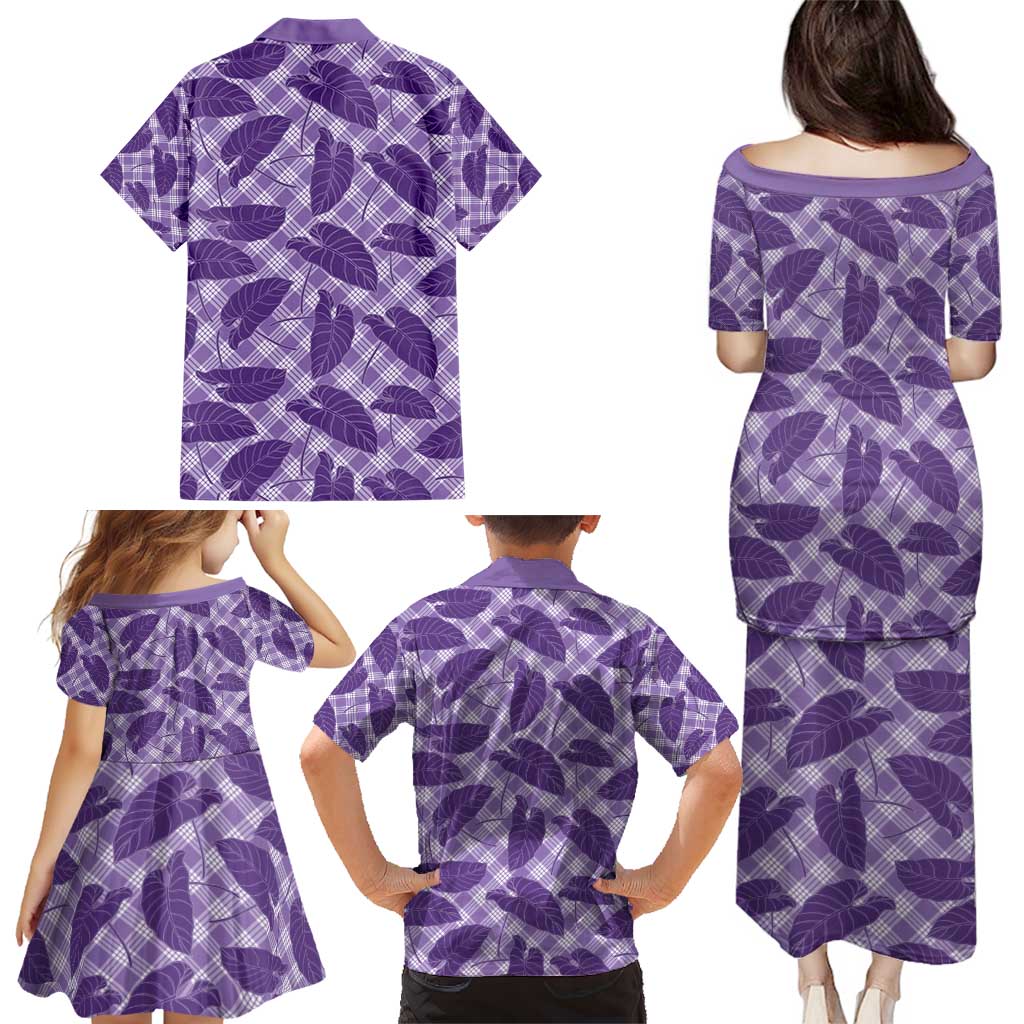 Purple Hawaii Kalo Palaka Motifs Family Matching Puletasi and Hawaiian Shirt Hawaiian Taro Leaves Elegant Vibes - Polynesian Pride