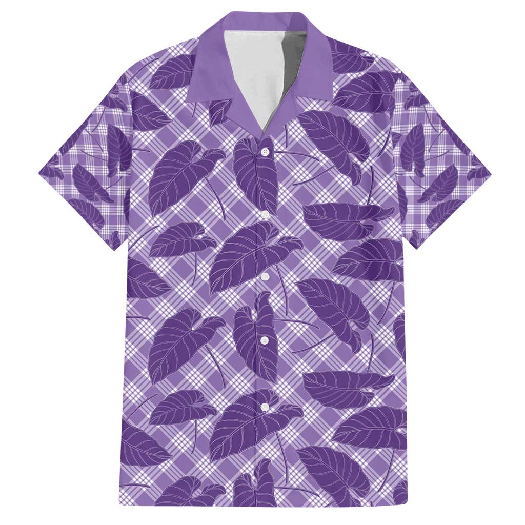 Purple Hawaii Kalo Palaka Motifs Family Matching Puletasi and Hawaiian Shirt Hawaiian Taro Leaves Elegant Vibes - Polynesian Pride