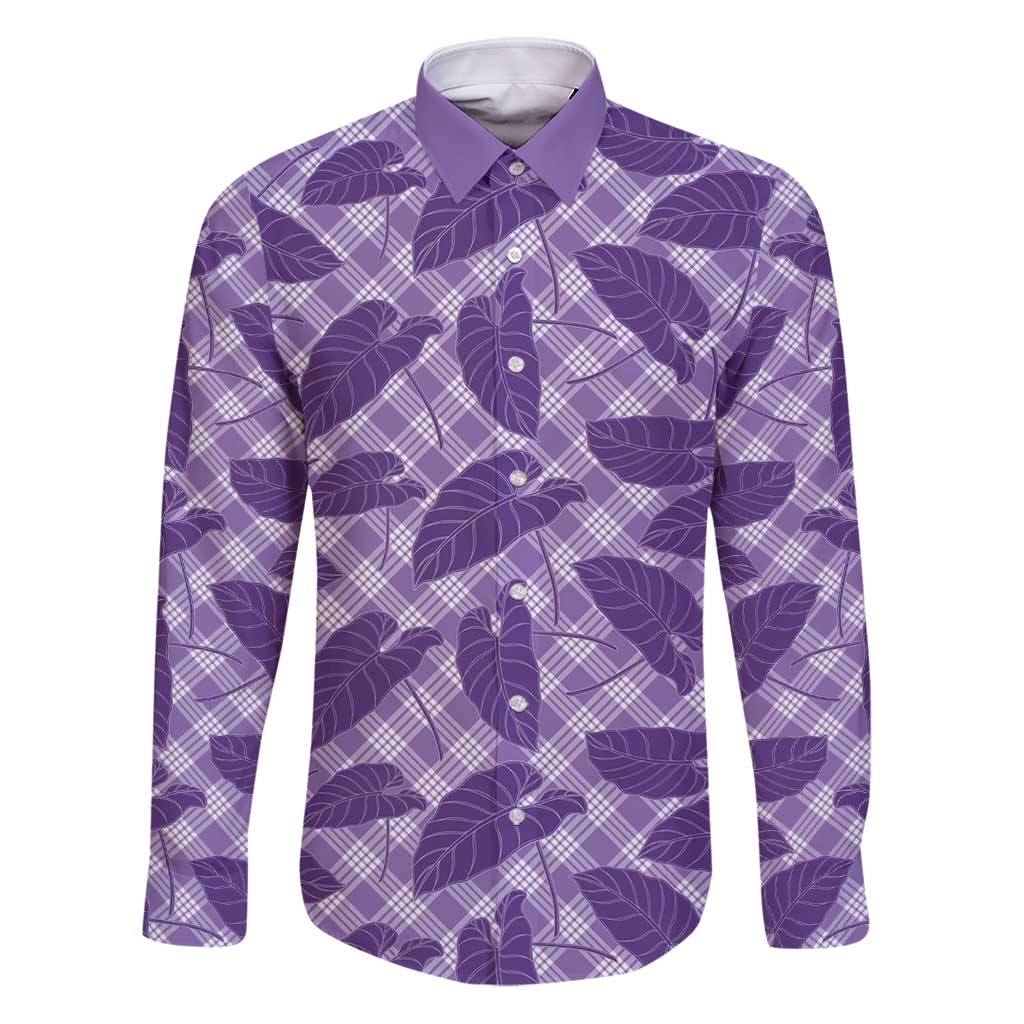 Purple Hawaii Kalo Palaka Motifs Family Matching Puletasi and Hawaiian Shirt Hawaiian Taro Leaves Elegant Vibes - Polynesian Pride