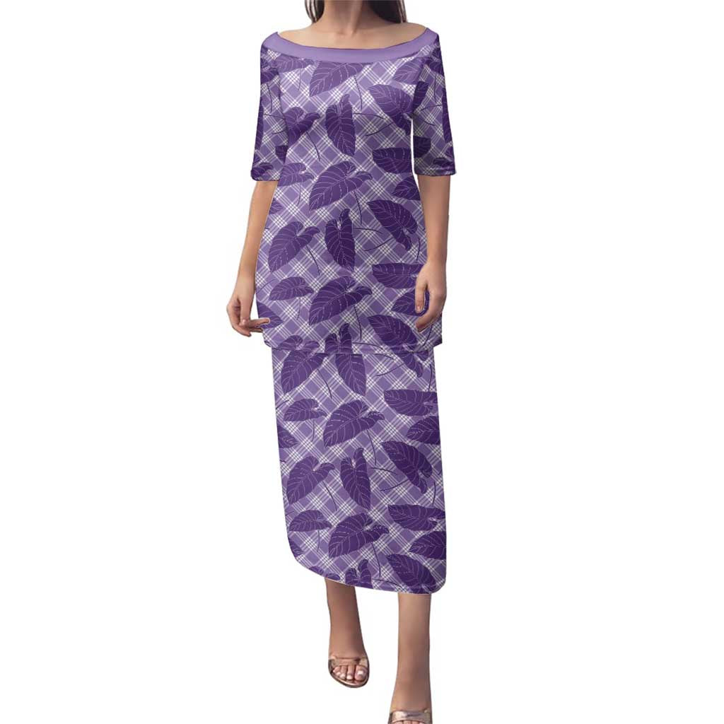 Purple Hawaii Kalo Palaka Motifs Family Matching Puletasi and Hawaiian Shirt Hawaiian Taro Leaves Elegant Vibes - Polynesian Pride