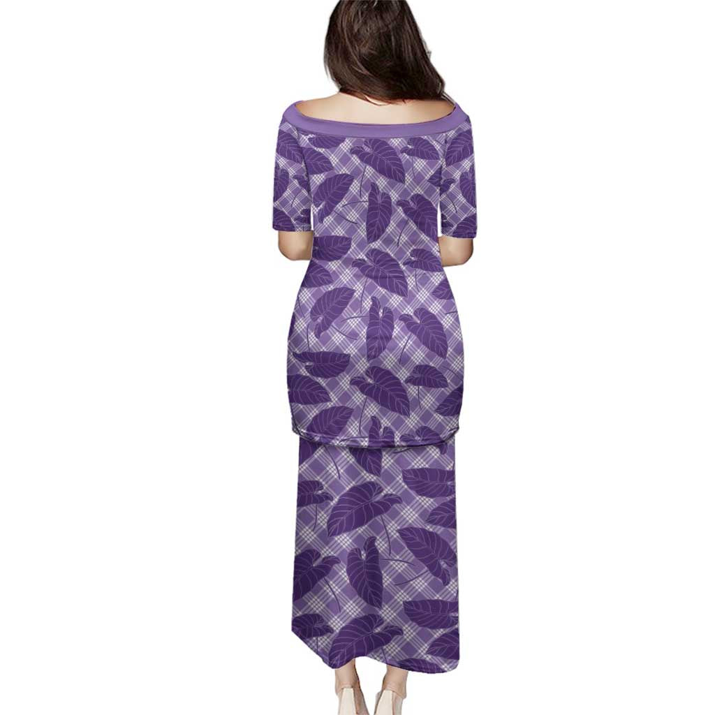 Purple Hawaii Kalo Palaka Motifs Family Matching Puletasi and Hawaiian Shirt Hawaiian Taro Leaves Elegant Vibes - Polynesian Pride