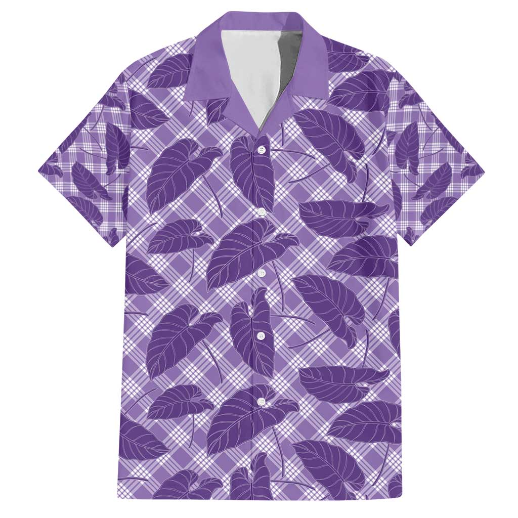 Purple Hawaii Kalo Palaka Motifs Family Matching Short Sleeve Bodycon Dress and Hawaiian Shirt Hawaiian Taro Leaves Elegant Vibes - Polynesian Pride
