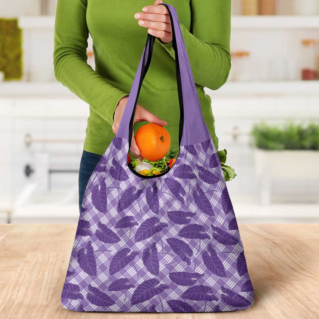 Purple Hawaii Kalo Palaka Motifs Grocery Bag Hawaiian Taro Leaves Elegant Vibes - Polynesian Pride