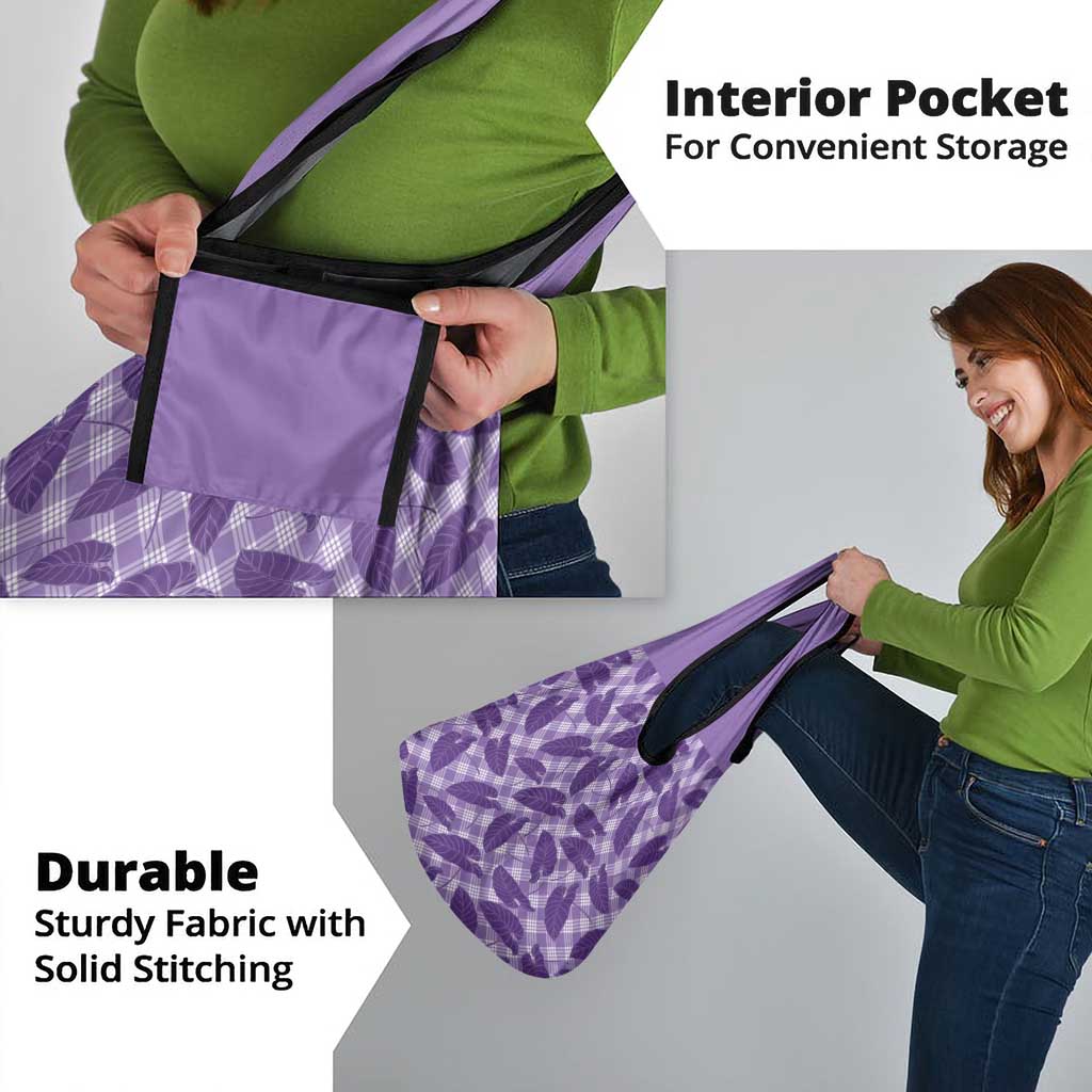 Purple Hawaii Kalo Palaka Motifs Grocery Bag Hawaiian Taro Leaves Elegant Vibes - Polynesian Pride