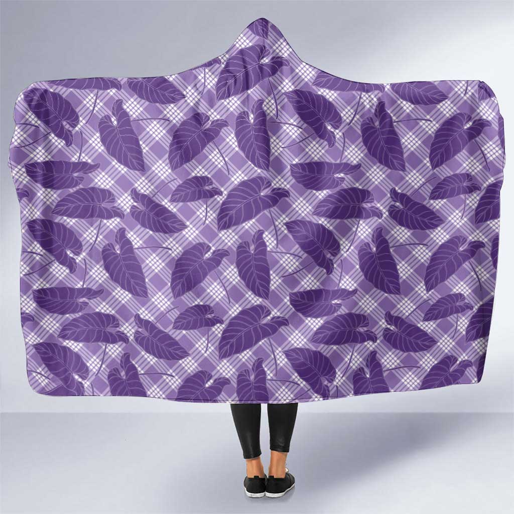 Purple Hawaii Kalo Palaka Motifs Hooded Blanket Hawaiian Taro Leaves Elegant Vibes - Polynesian Pride