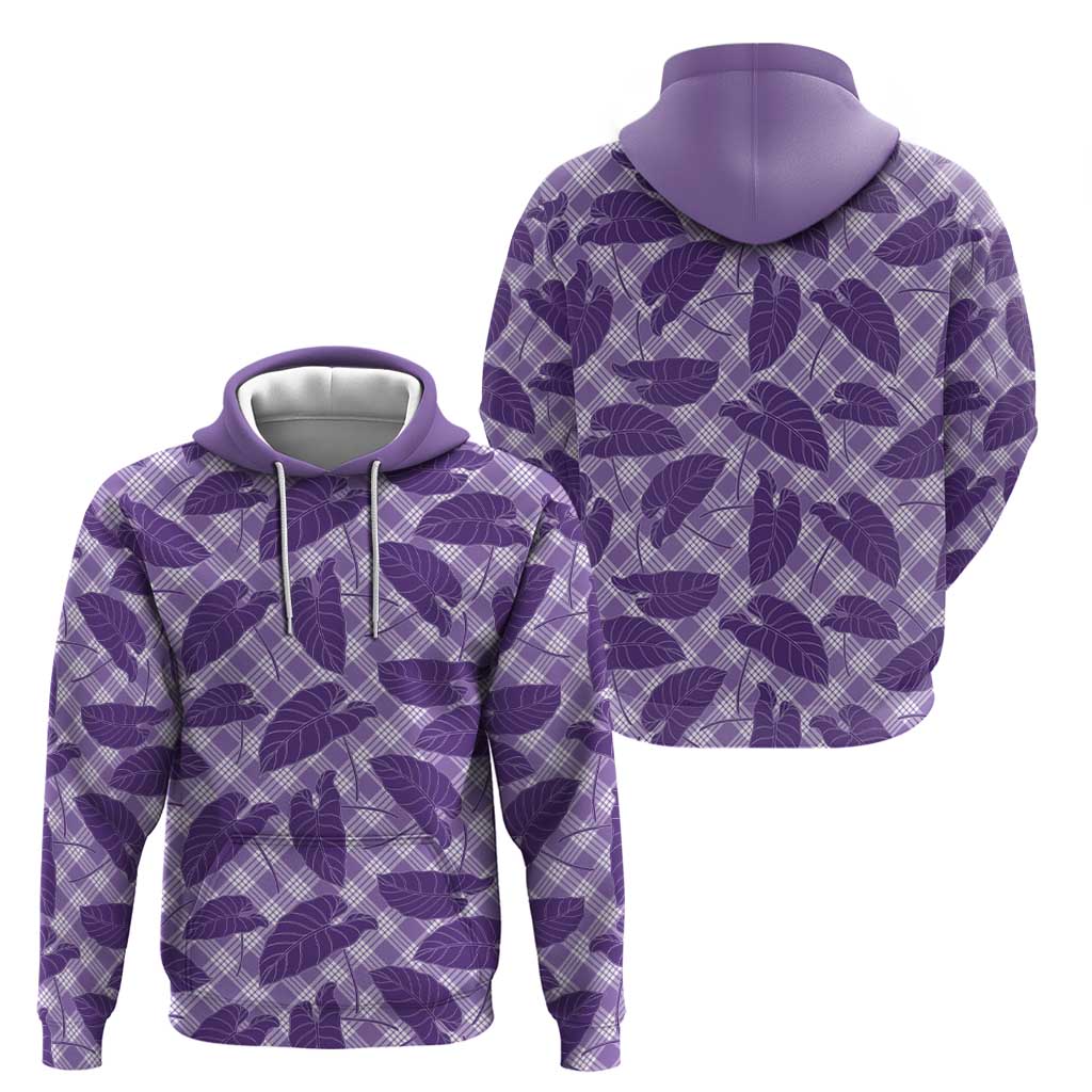 Purple Hawaii Kalo Palaka Motifs Hoodie Hawaiian Taro Leaves Elegant Vibes - Polynesian Pride