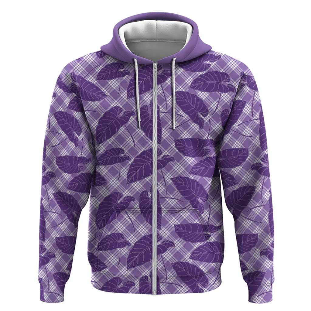Purple Hawaii Kalo Palaka Motifs Hoodie Hawaiian Taro Leaves Elegant Vibes - Polynesian Pride