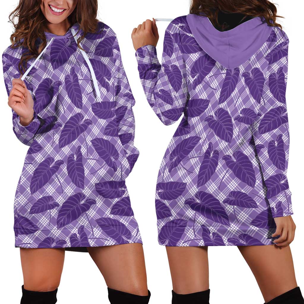 Purple Hawaii Kalo Palaka Motifs Hoodie Dress Hawaiian Taro Leaves Elegant Vibes - Polynesian Pride