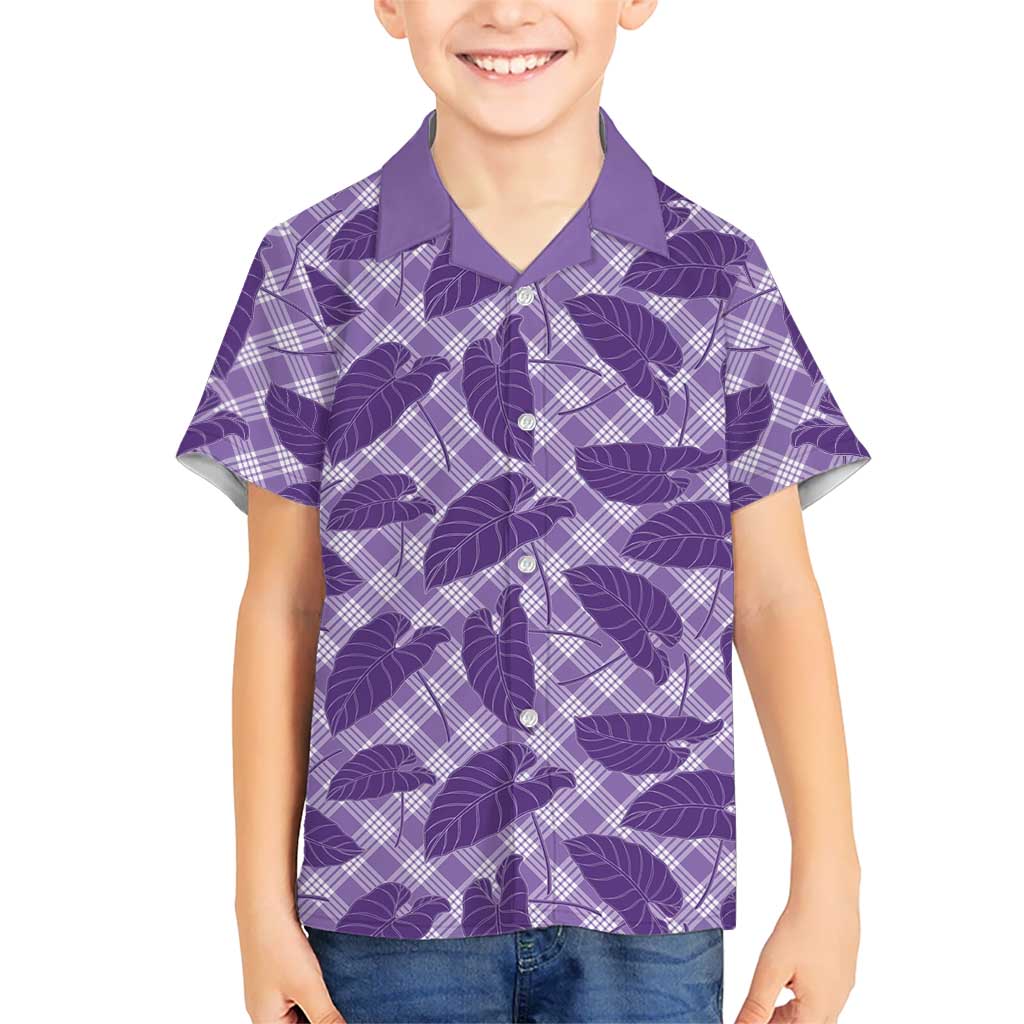 Purple Hawaii Kalo Palaka Motifs Kid Hawaiian Shirt Hawaiian Taro Leaves Elegant Vibes - Polynesian Pride