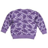 Purple Hawaii Kalo Palaka Motifs Kid Ugly Christmas Sweater Hawaiian Taro Leaves Elegant Vibes - Polynesian Pride