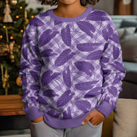 Purple Hawaii Kalo Palaka Motifs Kid Ugly Christmas Sweater Hawaiian Taro Leaves Elegant Vibes - Polynesian Pride