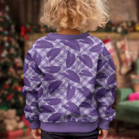 Purple Hawaii Kalo Palaka Motifs Kid Ugly Christmas Sweater Hawaiian Taro Leaves Elegant Vibes - Polynesian Pride