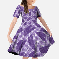 Purple Hawaii Kalo Palaka Motifs Kid Short Sleeve Dress Hawaiian Taro Leaves Elegant Vibes - Polynesian Pride