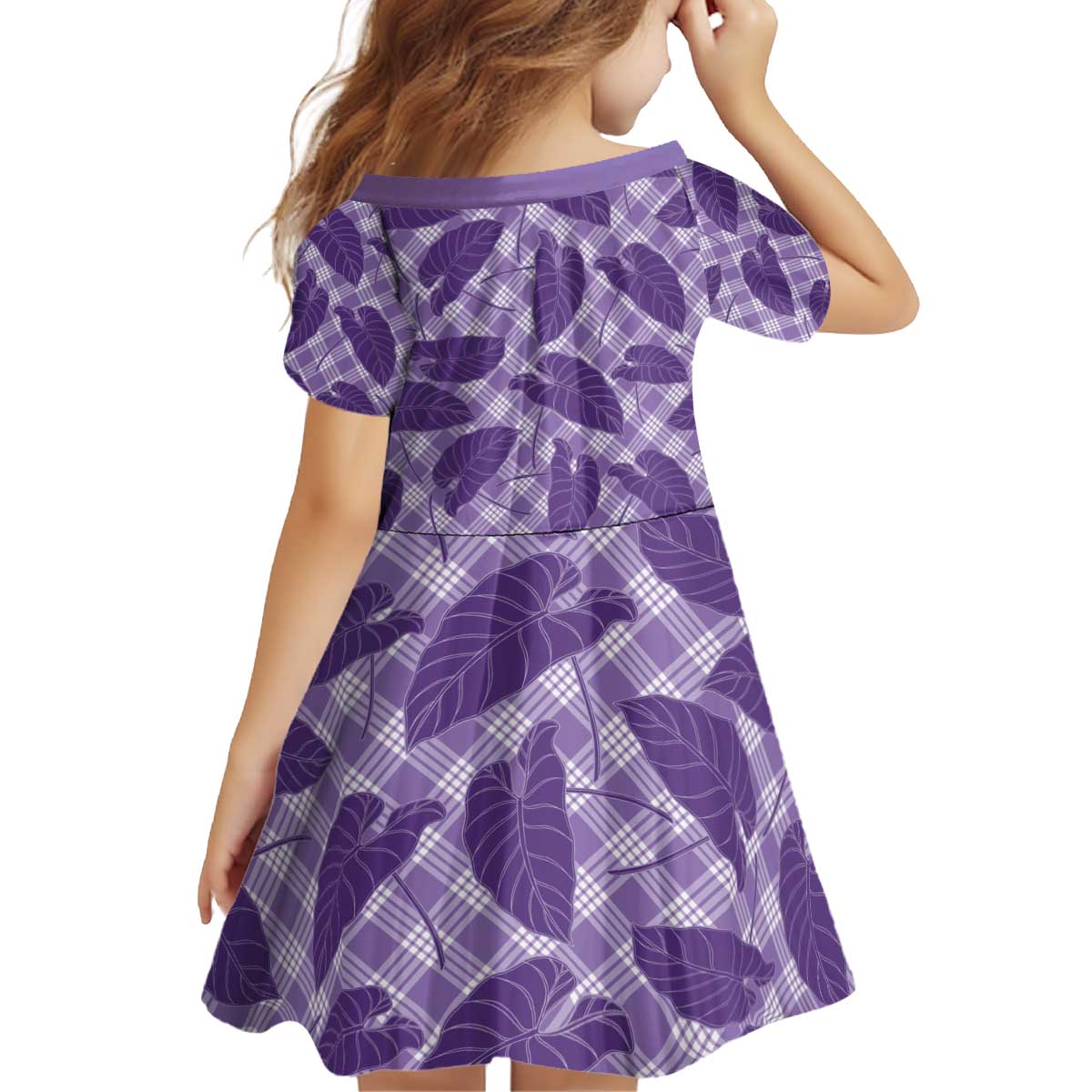Purple Hawaii Kalo Palaka Motifs Kid Short Sleeve Dress Hawaiian Taro Leaves Elegant Vibes - Polynesian Pride
