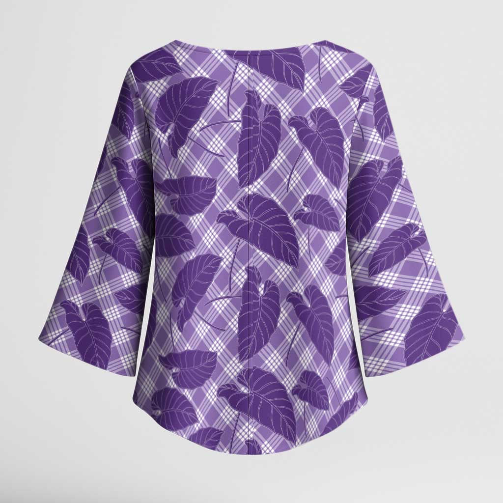 Purple Hawaii Kalo Palaka Motifs Kimono Sleeve Blouse Hawaiian Taro Leaves Elegant Vibes - Polynesian Pride