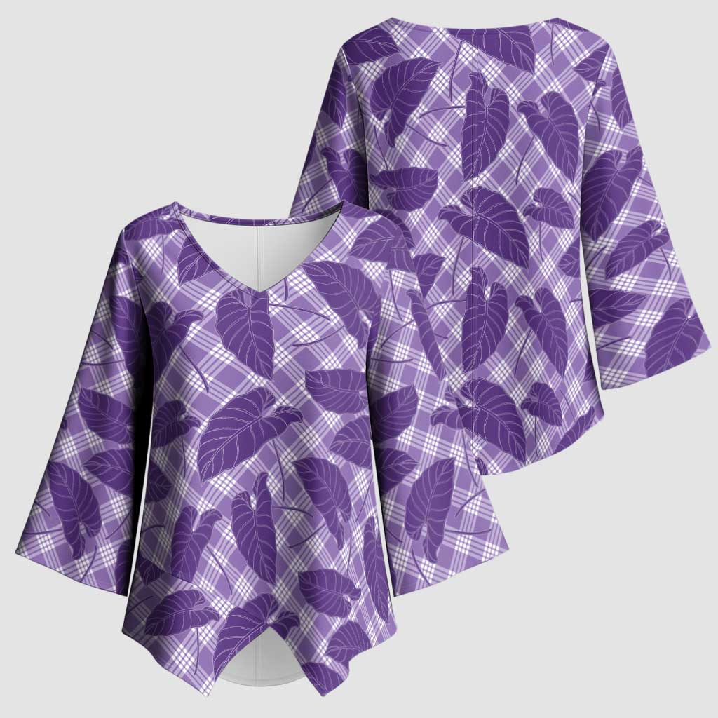 Purple Hawaii Kalo Palaka Motifs Kimono Sleeve Blouse Hawaiian Taro Leaves Elegant Vibes - Polynesian Pride
