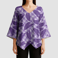 Purple Hawaii Kalo Palaka Motifs Kimono Sleeve Blouse Hawaiian Taro Leaves Elegant Vibes - Polynesian Pride