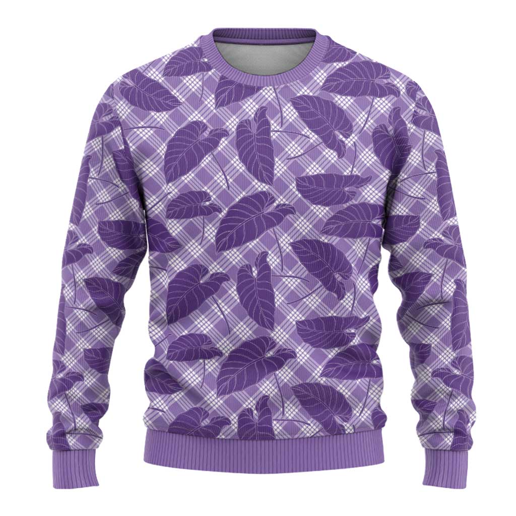 Purple Hawaii Kalo Palaka Motifs Ugly Christmas Sweater Hawaiian Taro Leaves Elegant Vibes - Polynesian Pride