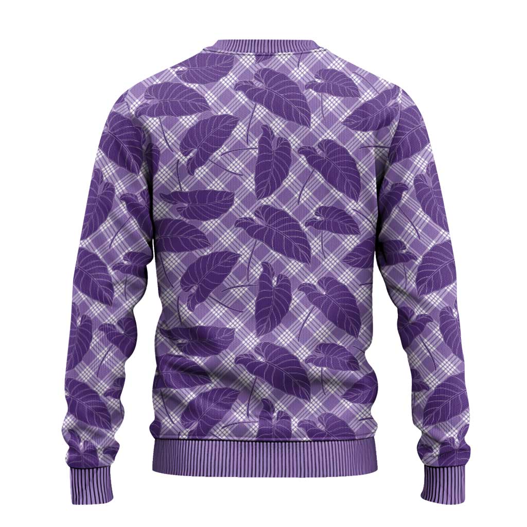 Purple Hawaii Kalo Palaka Motifs Ugly Christmas Sweater Hawaiian Taro Leaves Elegant Vibes - Polynesian Pride