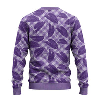 Purple Hawaii Kalo Palaka Motifs Ugly Christmas Sweater Hawaiian Taro Leaves Elegant Vibes - Polynesian Pride