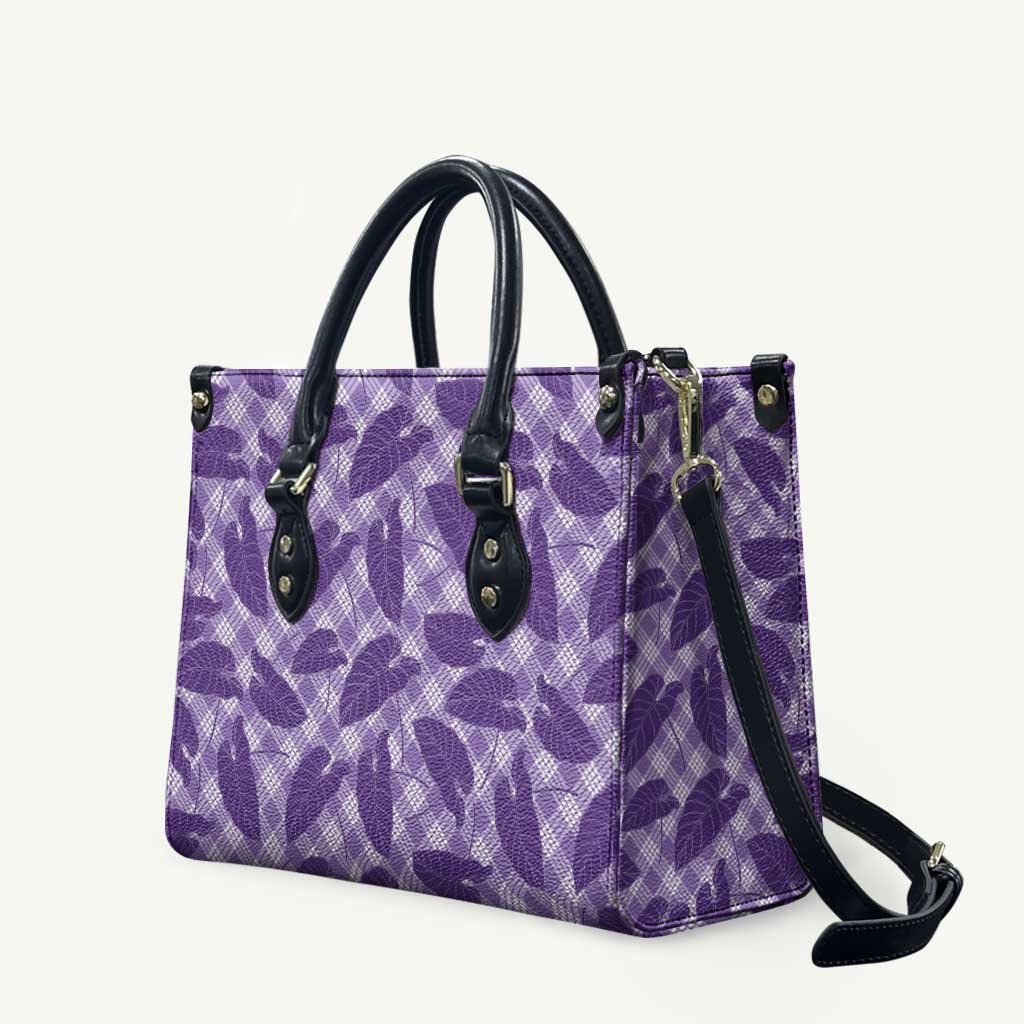 Purple Hawaii Kalo Palaka Motifs Leather Bag Hawaiian Taro Leaves Elegant Vibes - Polynesian Pride