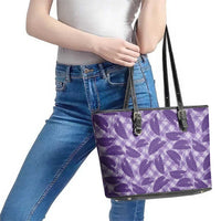 Purple Hawaii Kalo Palaka Motifs Leather Tote Bag Hawaiian Taro Leaves Elegant Vibes - Polynesian Pride