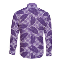 Purple Hawaii Kalo Palaka Motifs Long Sleeve Button Shirt Hawaiian Taro Leaves Elegant Vibes - Polynesian Pride