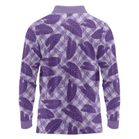 Purple Hawaii Kalo Palaka Motifs Long Sleeve Polo Shirt Hawaiian Taro Leaves Elegant Vibes - Polynesian Pride